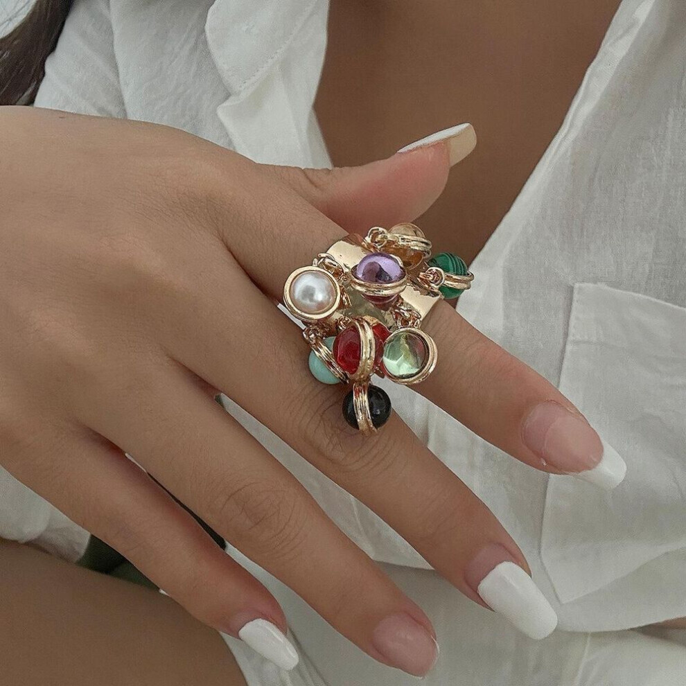 Maxpower (As The Picture, Ring 0793) European And American Retro Palace Malachite Geometric Open Ring Not,Specified