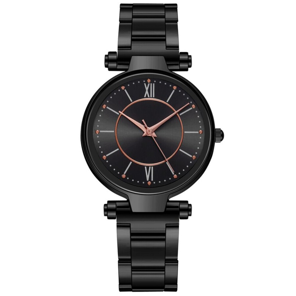 (black) Casual Ladies Quartz Stainless Steel Band  Strap Watch Analog Wrist Watch