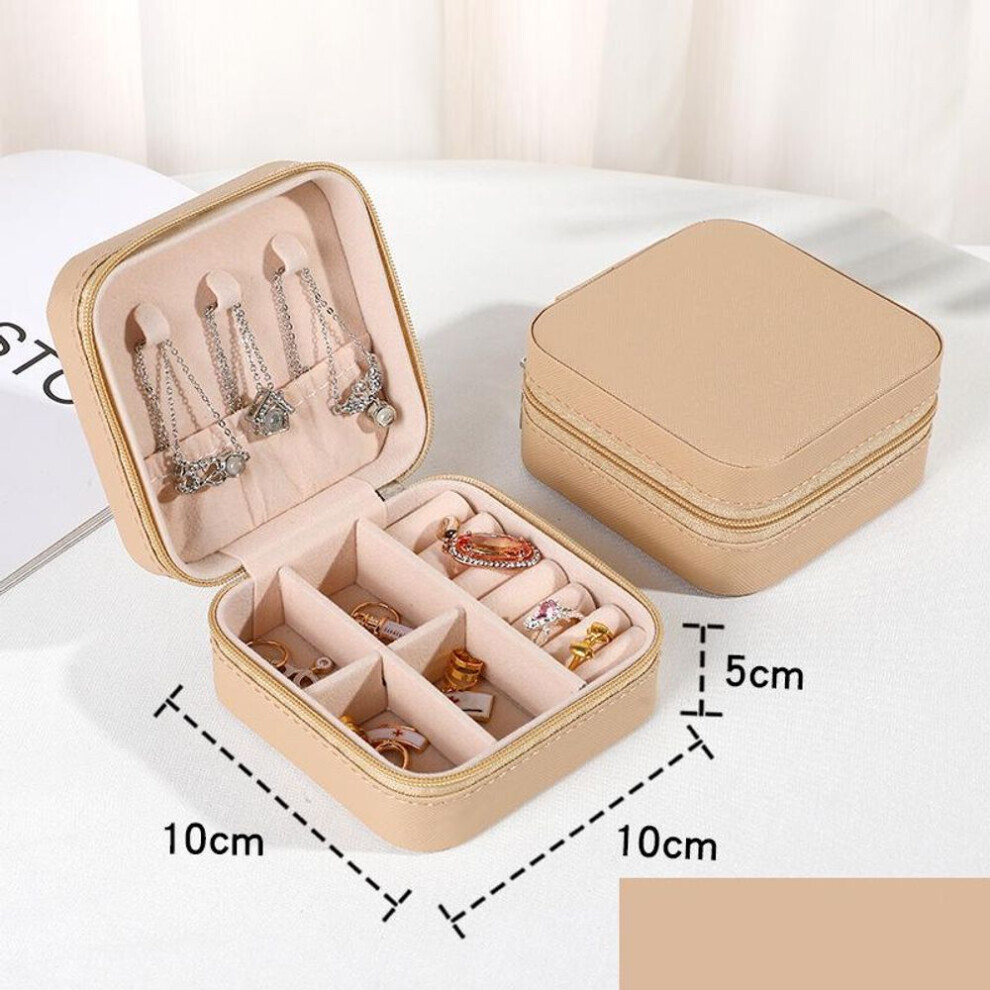 (beige) Jewelry Organizer Display Travel Jewelry Case Boxes Portable Locket Necklace Jewelry Box Leather Storage Earring Ring Holder