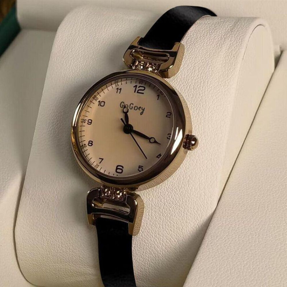 (black) Women&apos;s Retro Exam Watch - Light Luxury, British Style, Small Dial Quartz Timepiece For Students