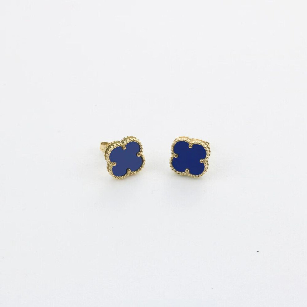 Maxpower (Blue) Titanium Steel Four-Leaf Clover Earrings Personalised Ins Netroots Wind Jittering The Same Paragraph Women's Earrings Blue