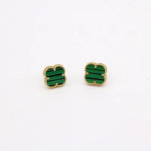 (green) Titanium Steel Four-leaf Clover Earrings Personalised Ins Netroots Wind Jittering The Same Paragraph Women's Earrings