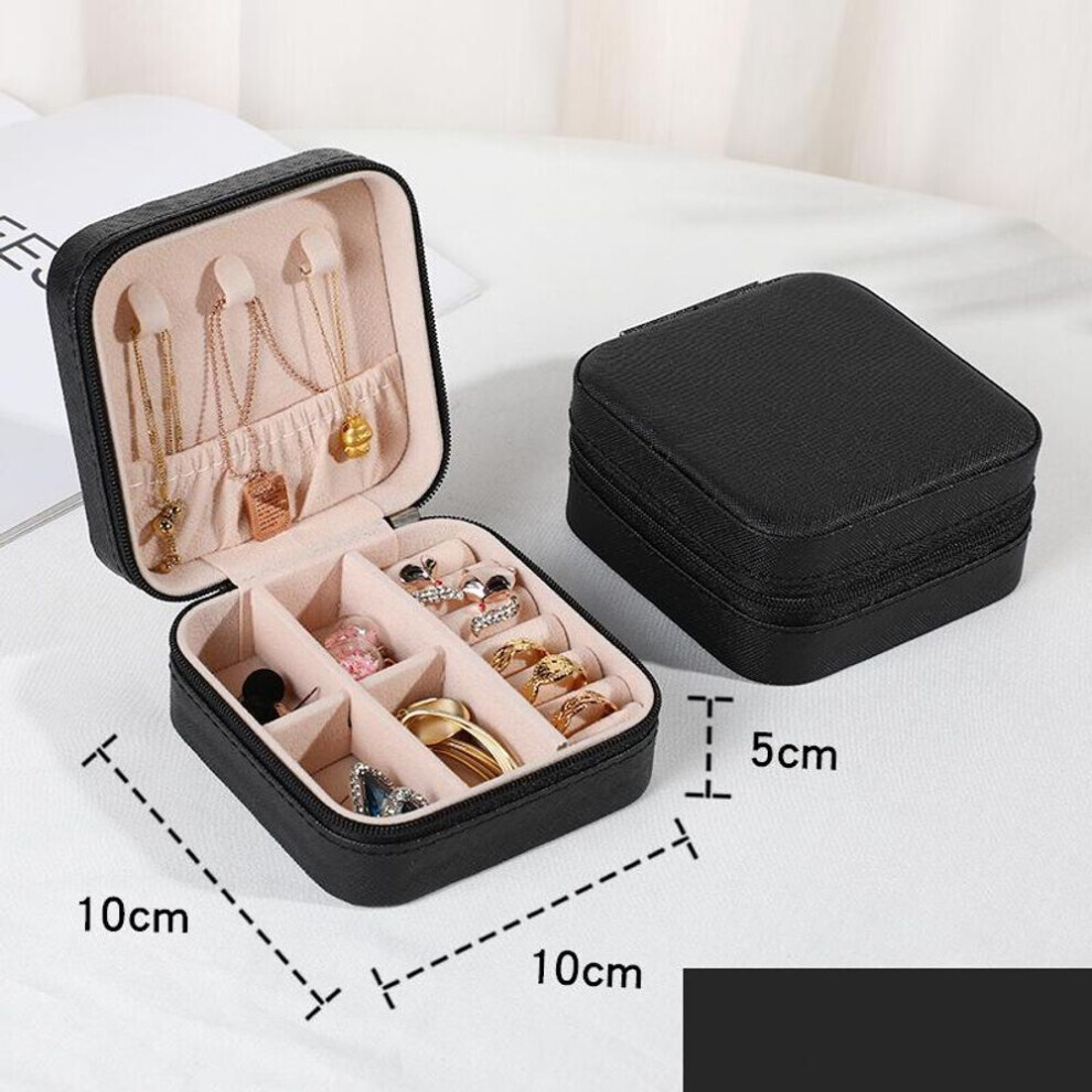 (black) Jewelry Organizer Display Travel Jewelry Case Boxes Portable Locket Necklace Jewelry Box Leather Storage Earring Ring Holder