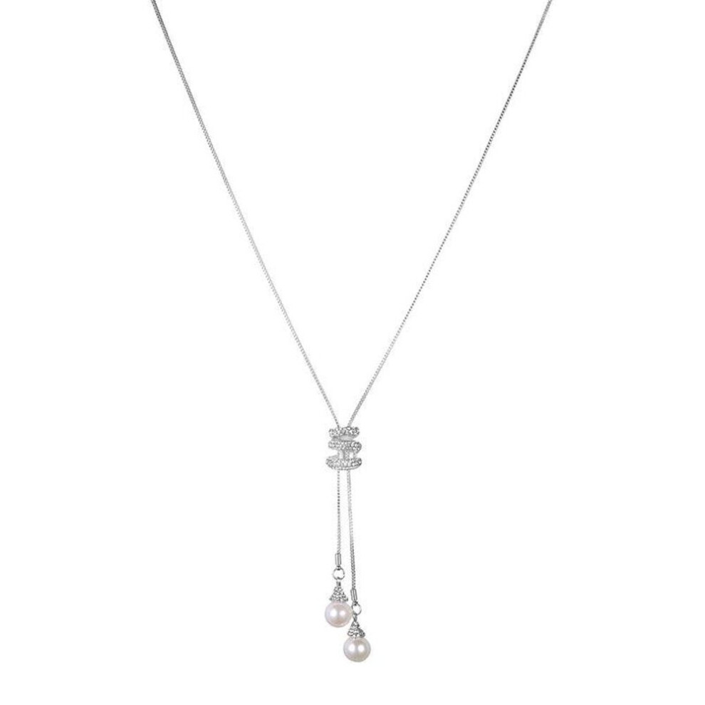 Maxpower (Silver) Pearl Crystal Long Sweater Chain Circles Necklace Vintage Accessary Crystal Collares Jewlery