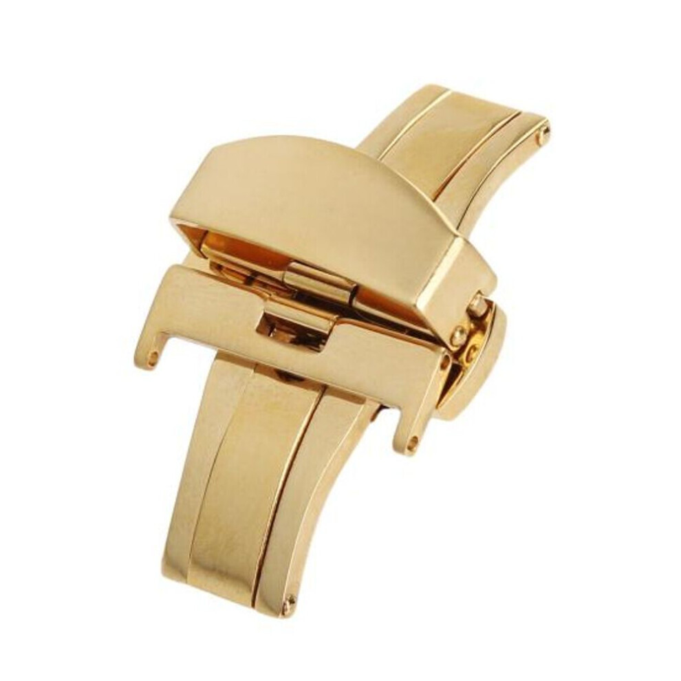 (golden, 20mm) Stainless Steel Flip Lock Butterfly Deployment Clasp Watch Deployant Buckle