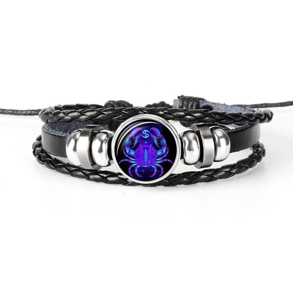 Maxpower (As The Picture, Cancer) 12 Constellation Handmade Leather Bracelet Woven Multi-Layer Punk Twelve Zodiac Couple Bracelet