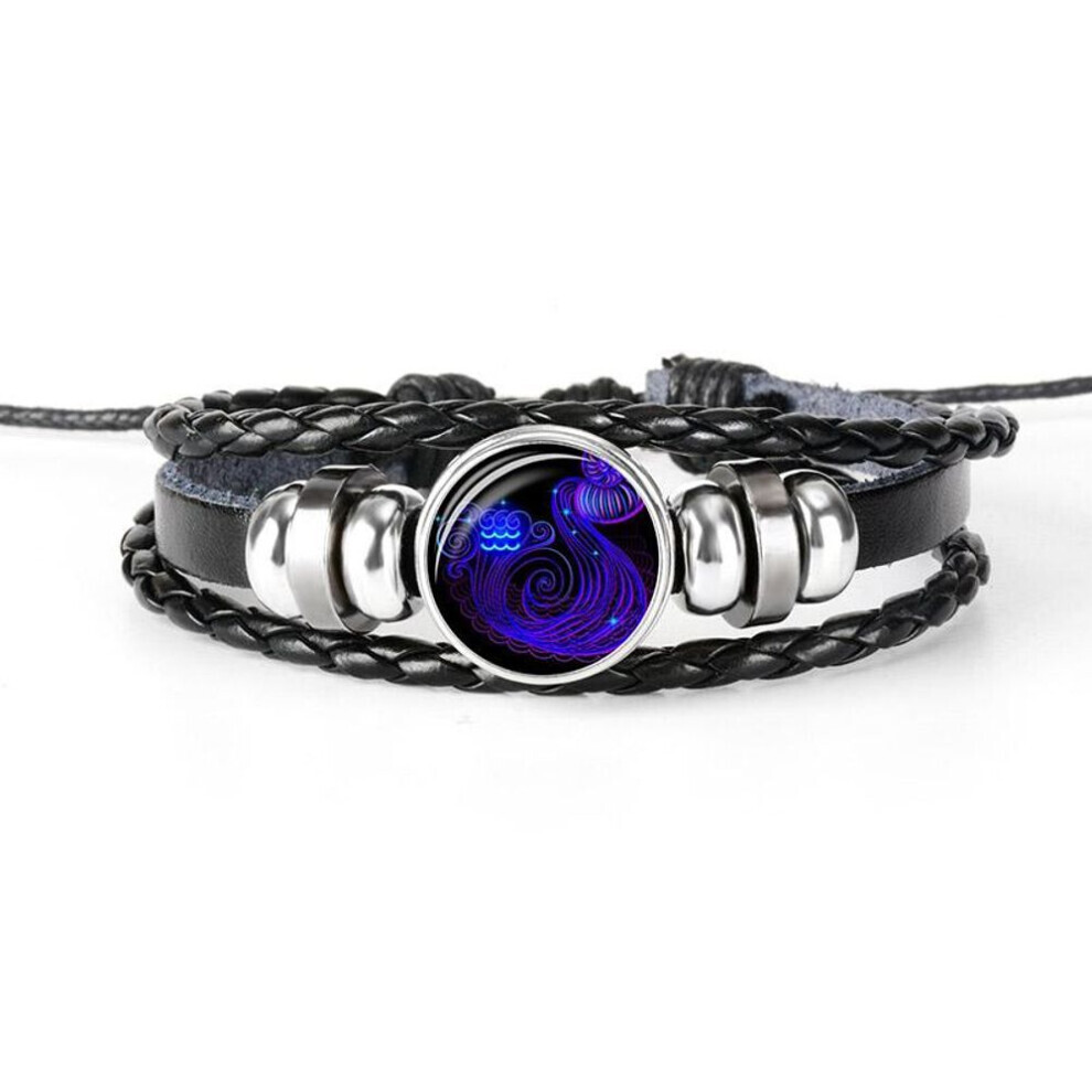 Maxpower (As The Picture, Aquarius) 12 Constellation Handmade Leather Bracelet Woven Multi-Layer Punk Twelve Zodiac Couple Bracelet Not,Specified