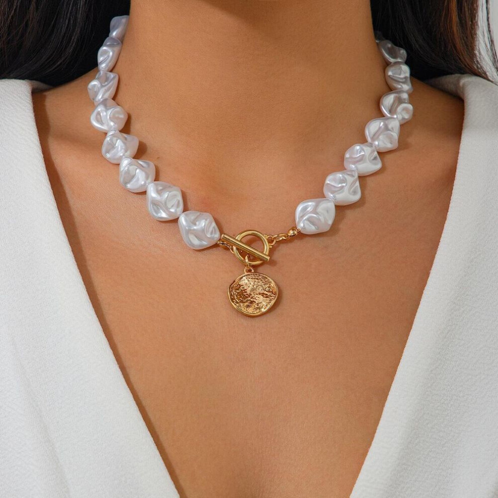 Maxpower (Gold, Necklace 6834) "European & American Irregular Pearl Necklace: Luxurious Metallic Clavicle Chain Set" White,Gold