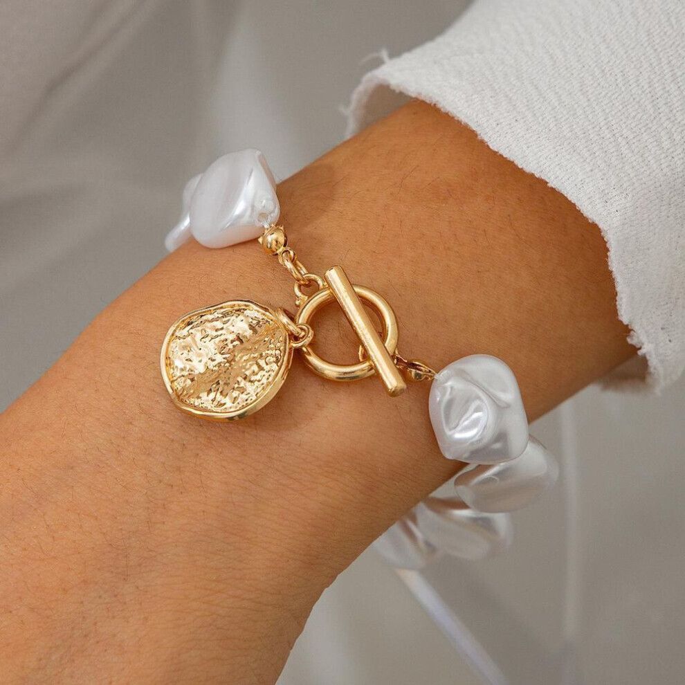 Maxpower (Gold, Bracelet 2578) "European & American Irregular Pearl Necklace: Luxurious Metallic Clavicle Chain Set" White,Gold