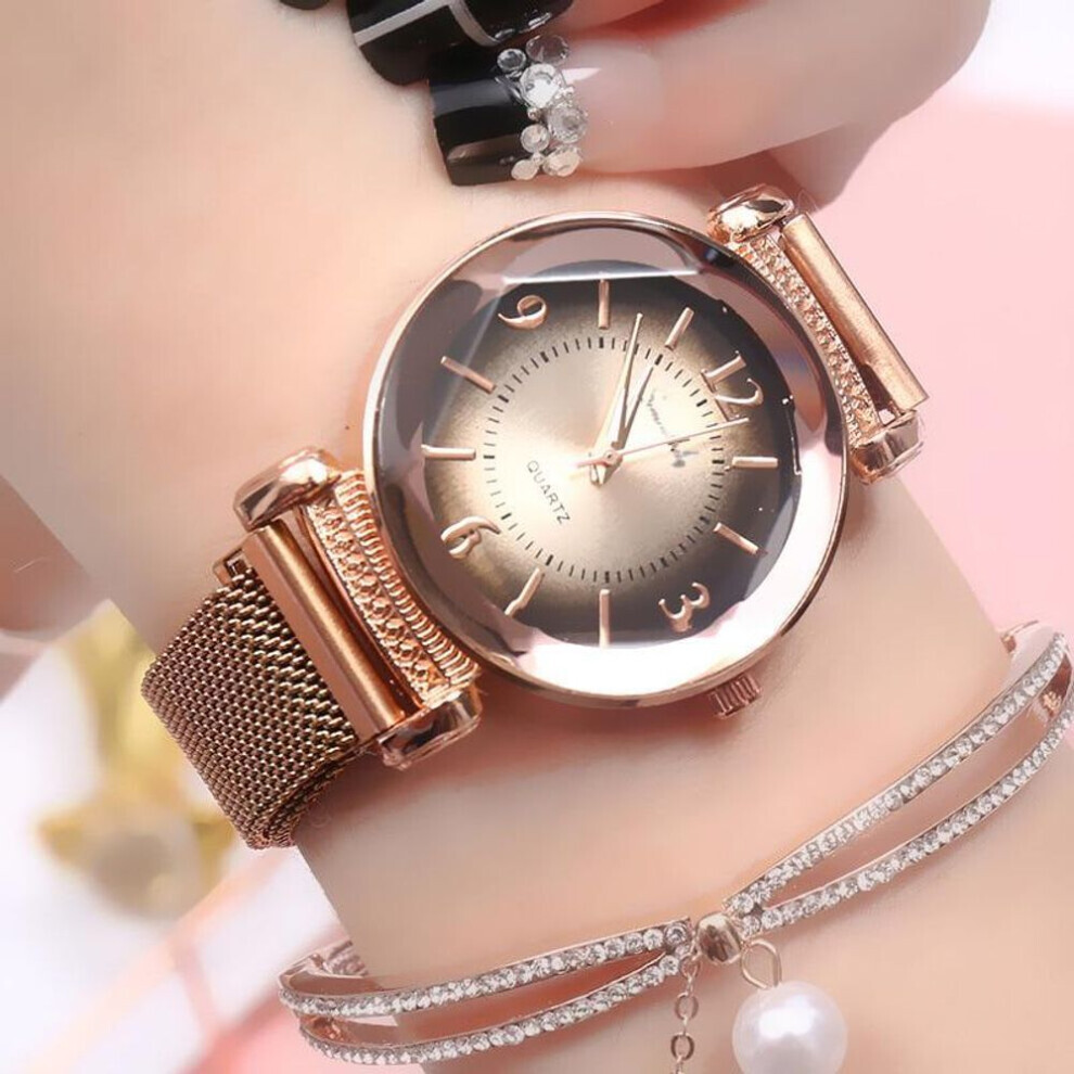 (rose gold) Women Watch Fashion Wild New Watch Milan Magnet Buckle Luxury Fashion Ladies Geometric Roman Numeral Quartz Movement Watch-image-OPC-PG8JVXC-NEW