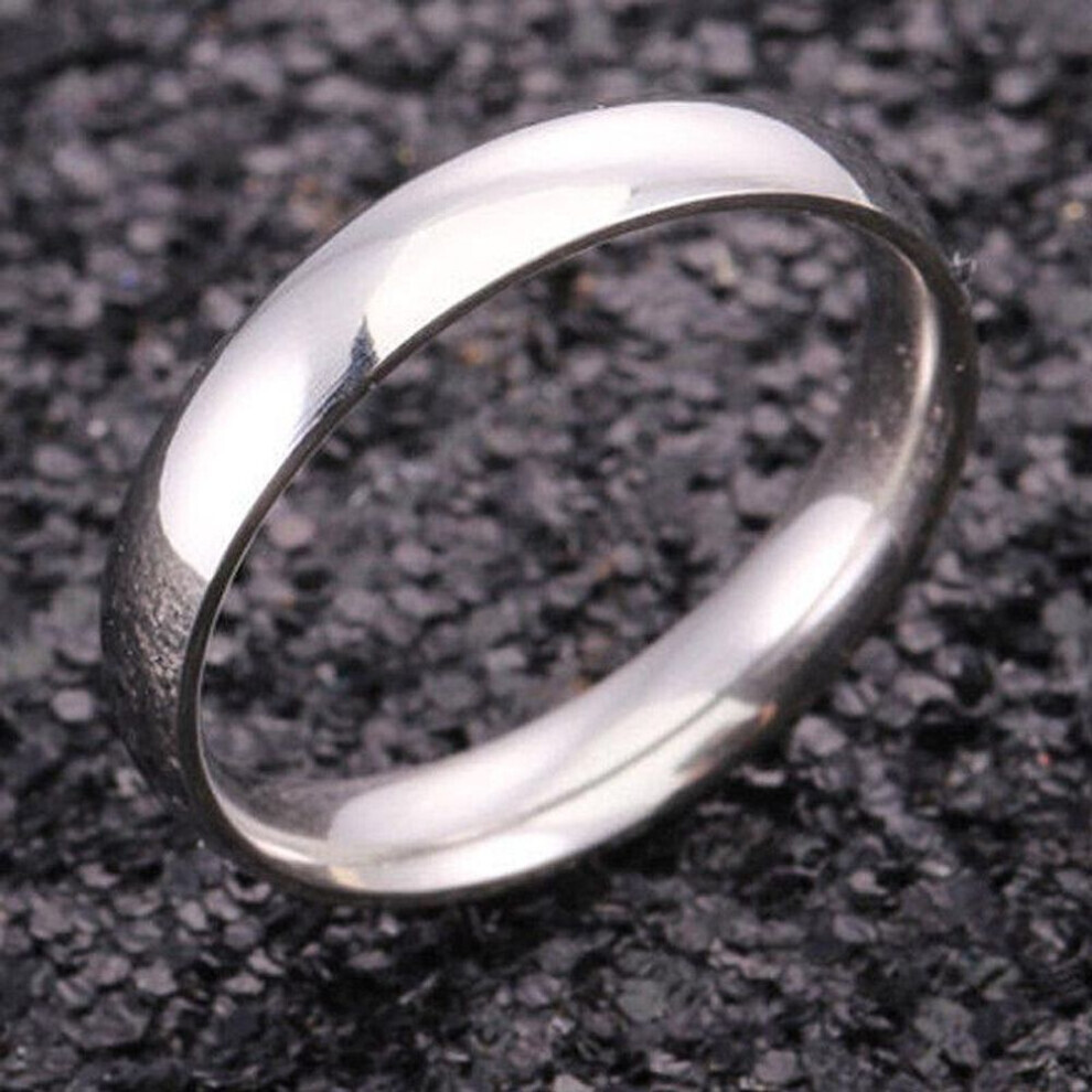 (silver, 11) 4mm Polished Stainless Steel Wedding Engagement Ring Simple Couple Picky Gifts
