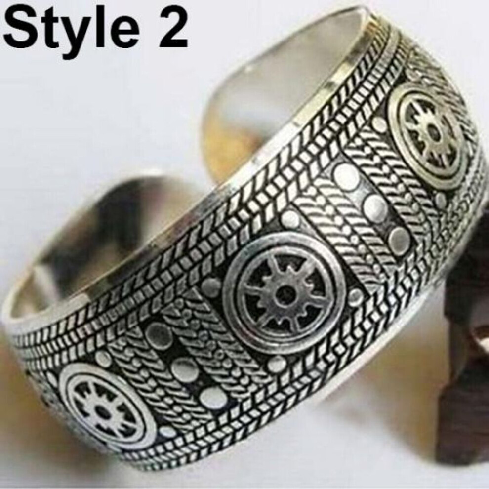 (Style 2) Women Vintage Ethnic Style Open Jewelry Tibetan Bangle Wide Cuff Bracelet