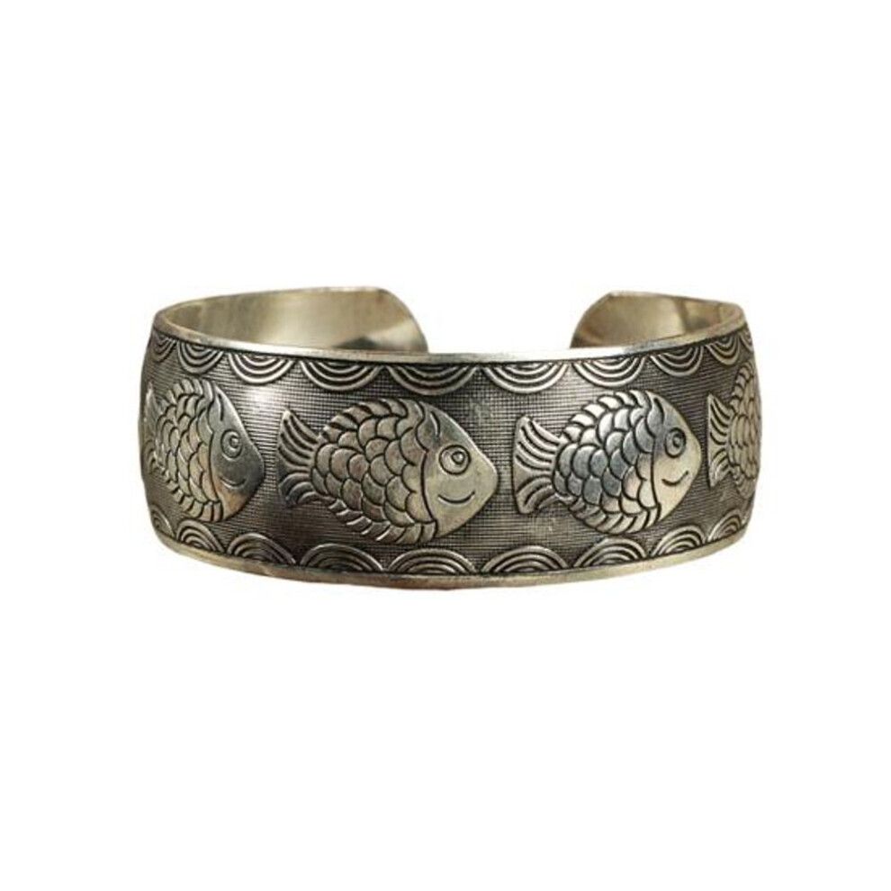 Maxpower (Fish) Women Vintage Ethnic Style Open Jewelry Tibetan Bangle Wide Cuff Bracelet