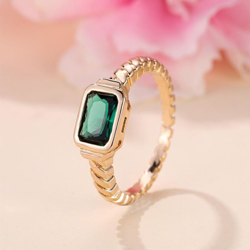 (gold,green, 10) Gold Rectangle Rings For Girls Women Trendy Green Stone Twisted Spiral Ring Jewelry Gift