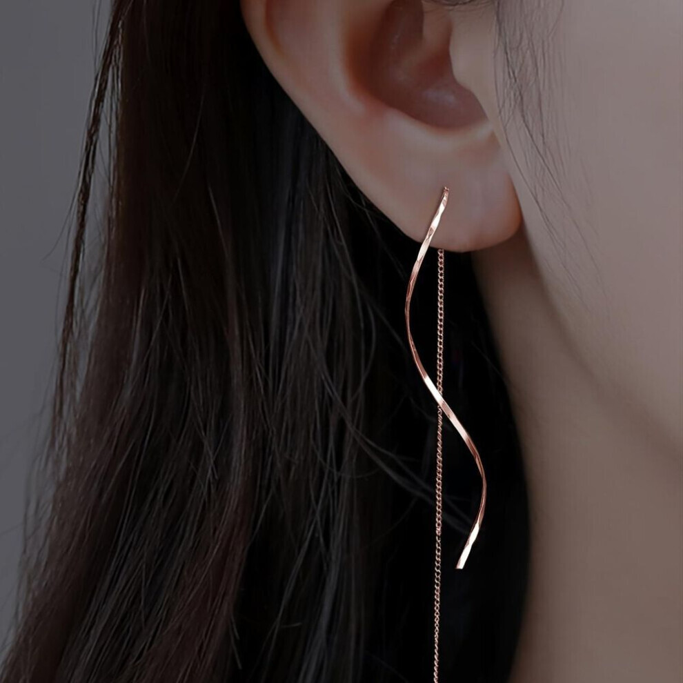 Maxpower (Rose Gold) Women's Fashion Accessories Long Tassel Threader Earrings For Women Wave Shaped Simple Long Chain Earring Wedding Party Jewelry