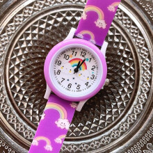 (purple) New Rainbow Cloud Printed Silicone Band Children Watch Girl Cute Cartoon Quartz Watches Boys Girl Watch
