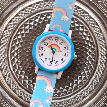 (sky blue) New Rainbow Cloud Printed Silicone Band Children Watch Girl Cute Cartoon Quartz Watches Boys Girl Watch