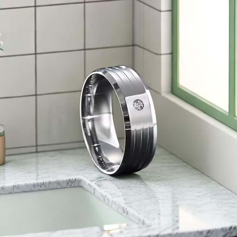 (silver, 12) New Fashion Titanium Steel Ring With Diamond Personality Men&apos;s Ring Ring Accessories