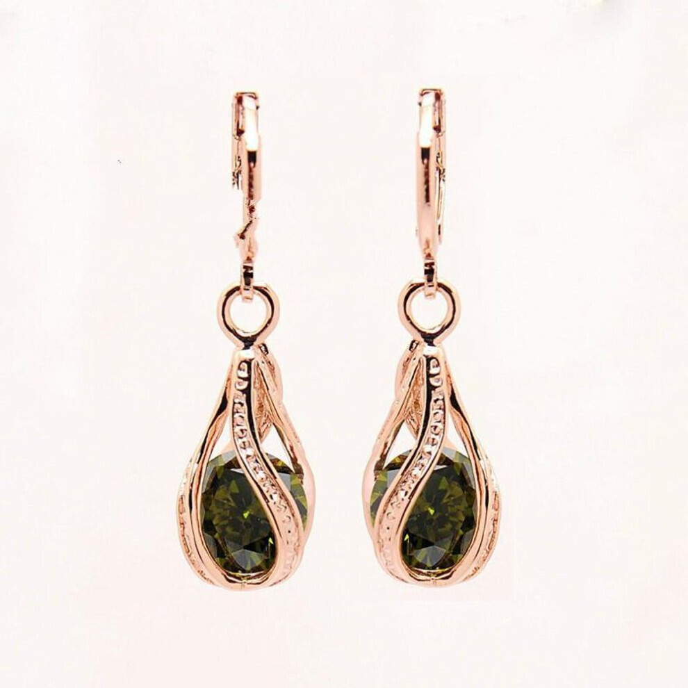 Maxpower (Green) Drop Earring Trendy Women Rose Gold Pierced Dangle Rhinestone Drop Earrings Jewelry Green,Gold