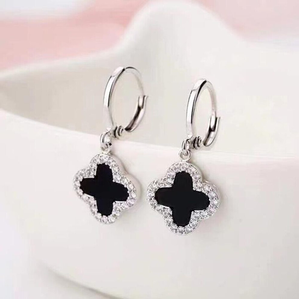 (silver) High-grade Luxury Shiny Clover Earrings Earrings Net Red Earrings Temperament Ladies Four-leaf Clover Earrings