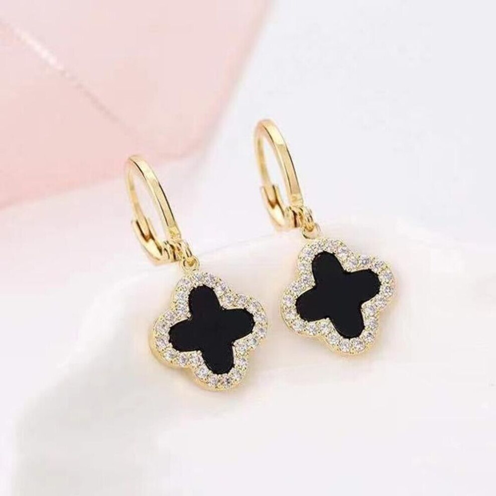 (gold) High-grade Luxury Shiny Clover Earrings Earrings Net Red Earrings Temperament Ladies Four-leaf Clover Earrings