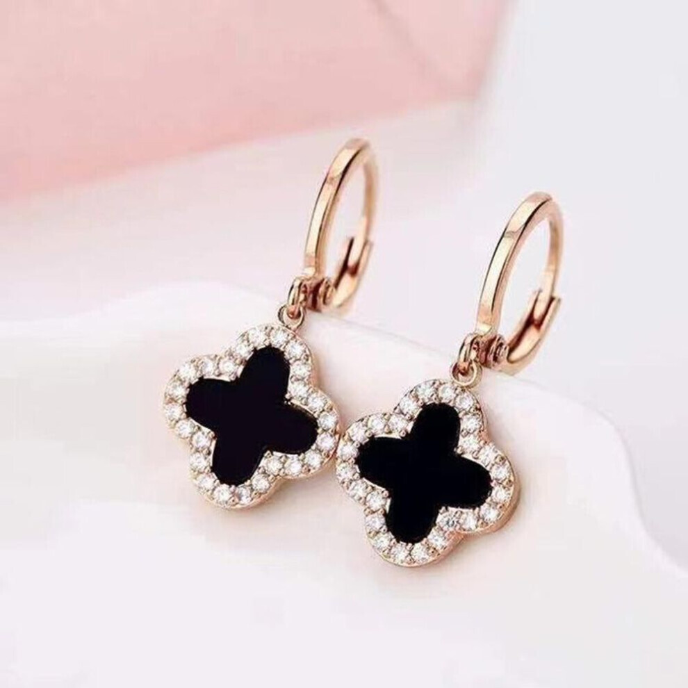 (rose gold) High-grade Luxury Shiny Clover Earrings Earrings Net Red Earrings Temperament Ladies Four-leaf Clover Earrings