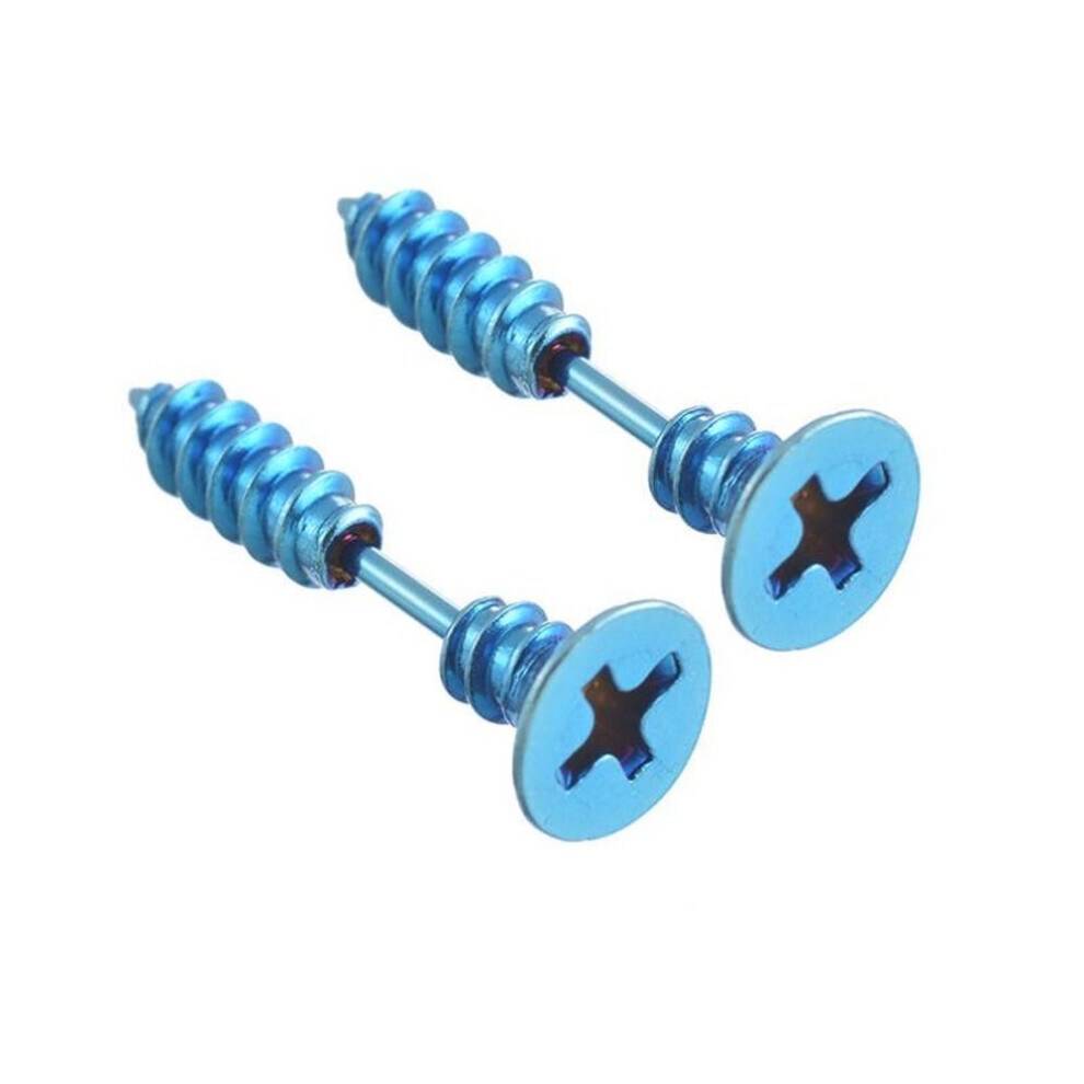 Maxpower (, 1Pair) 1 Pair Unisex Women Men Punk Stainless Steel Cross Screw Ear Studs Earrings Blue