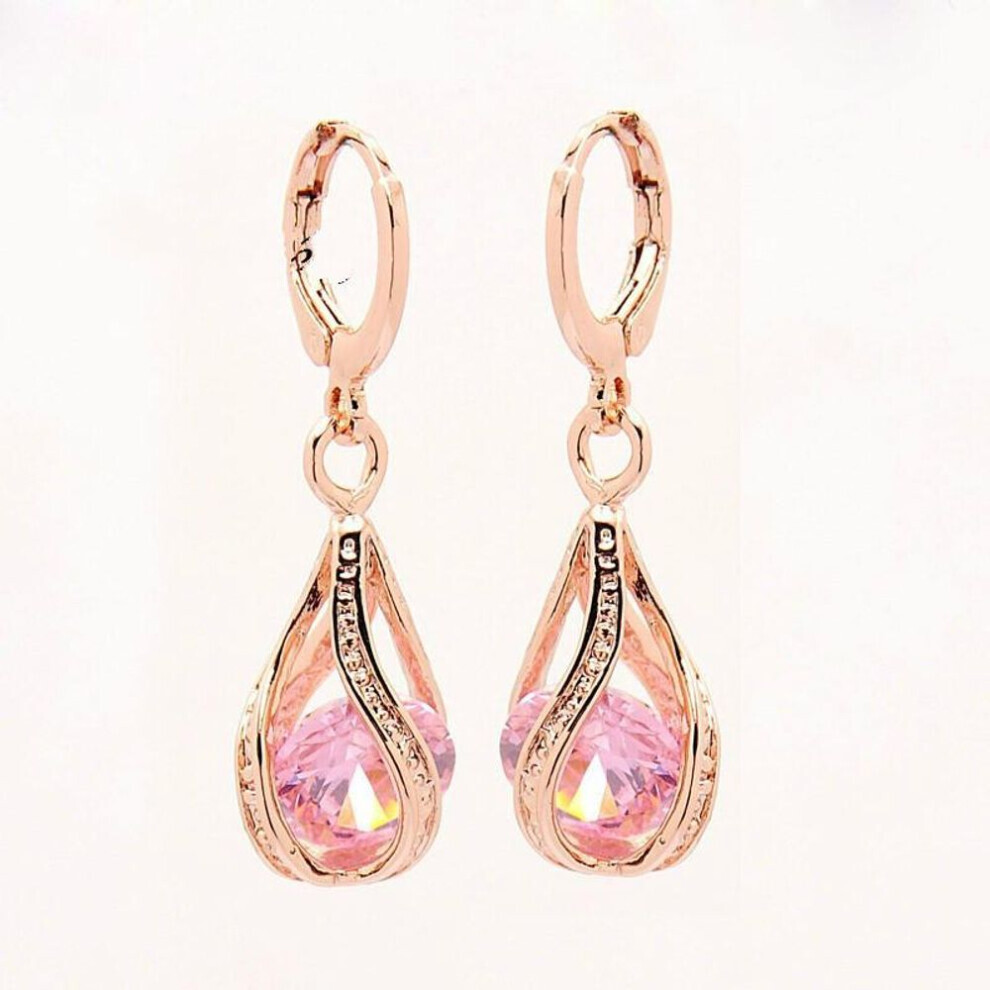 Maxpower (Pink) Drop Earring Trendy Women Rose Gold Pierced Dangle Rhinestone Drop Earrings Jewelry Pink,Gold