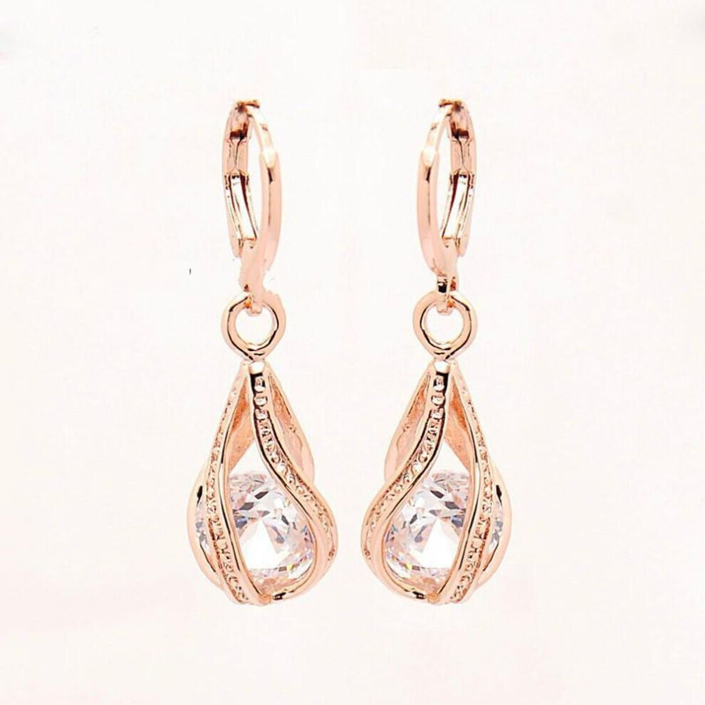 Maxpower (White) Drop Earring Trendy Women Rose Gold Pierced Dangle Rhinestone Drop Earrings Jewelry White,Gold