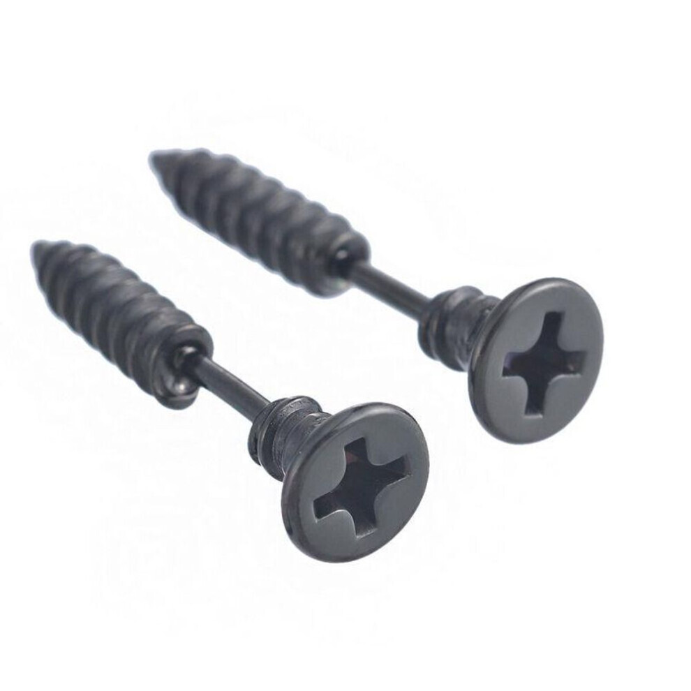 Maxpower (, 1Pair) 1 Pair Unisex Women Men Punk Stainless Steel Cross Screw Ear Studs Earrings Black