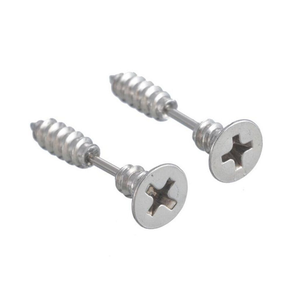 Maxpower (, 1Pair) 1 Pair Unisex Women Men Punk Stainless Steel Cross Screw Ear Studs Earrings Silver