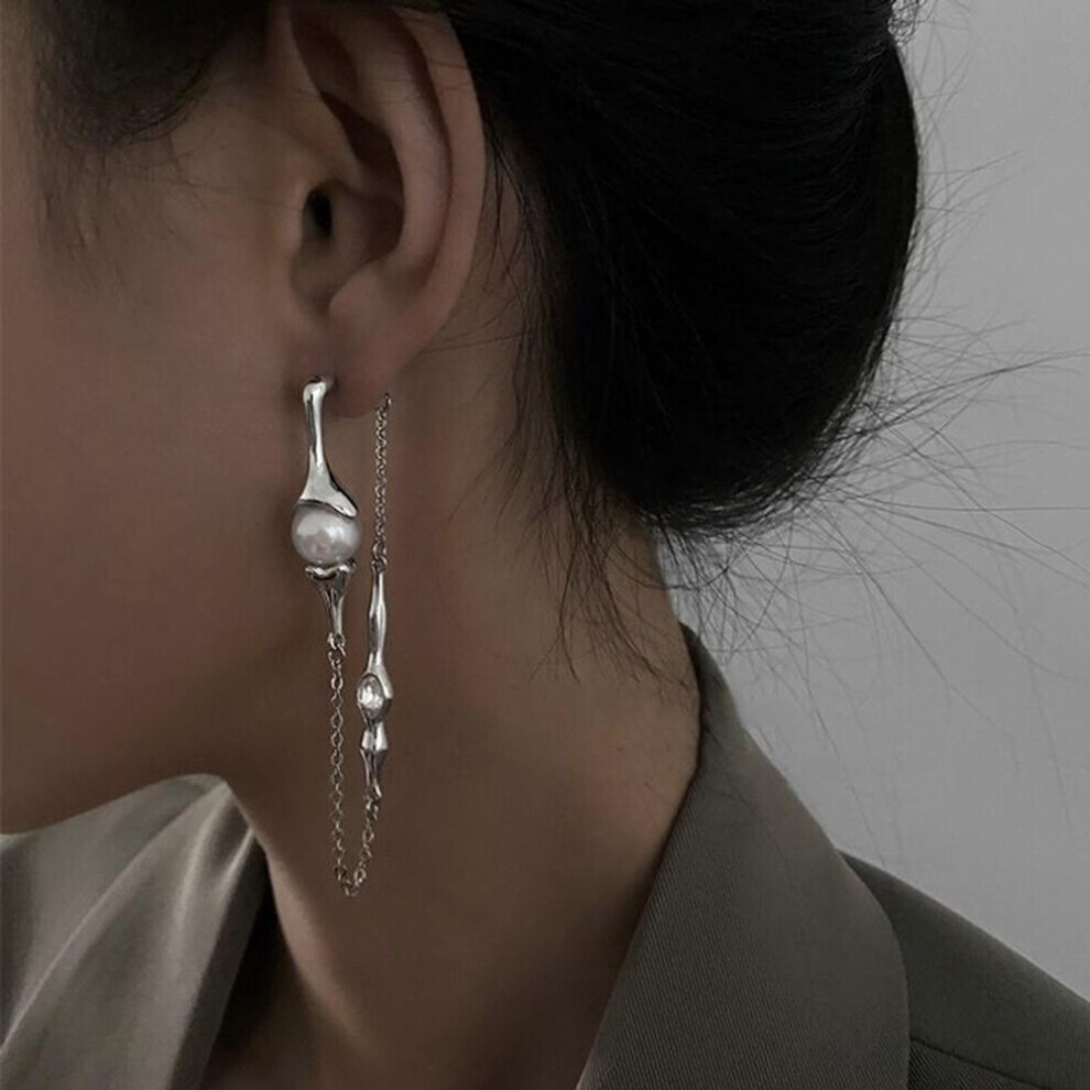 Maxpower (1 Pair) 1 Pair Fashion Irregular Long Drop Earrings Women Asymmetric Elegant Pearl Stud Earrings Jewelry Gift