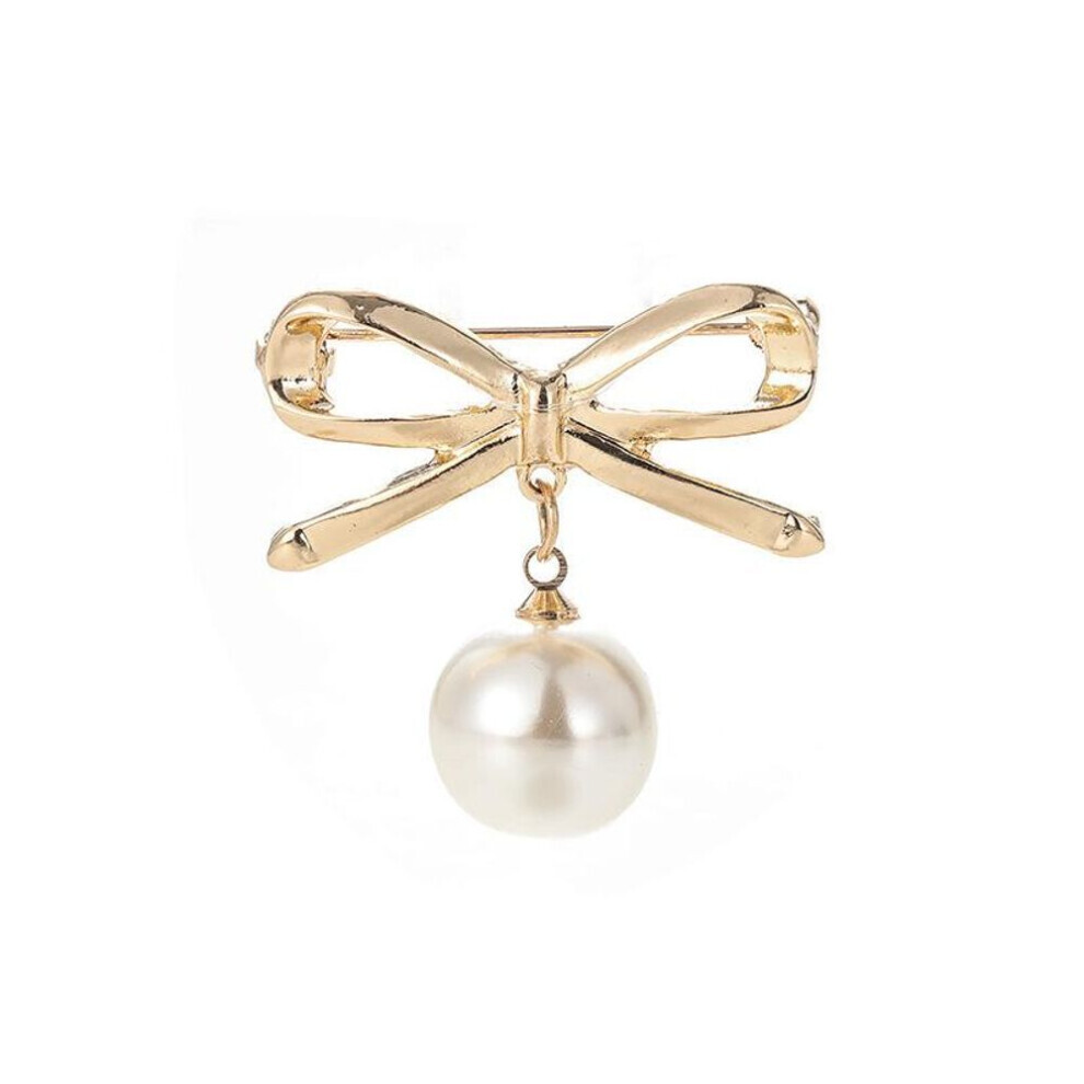 (gold, Bow brooch) Women Curve Beaded Jewelry Brooch Pearl Practical Anti-light Brooch Creative Brooch Collar Pin