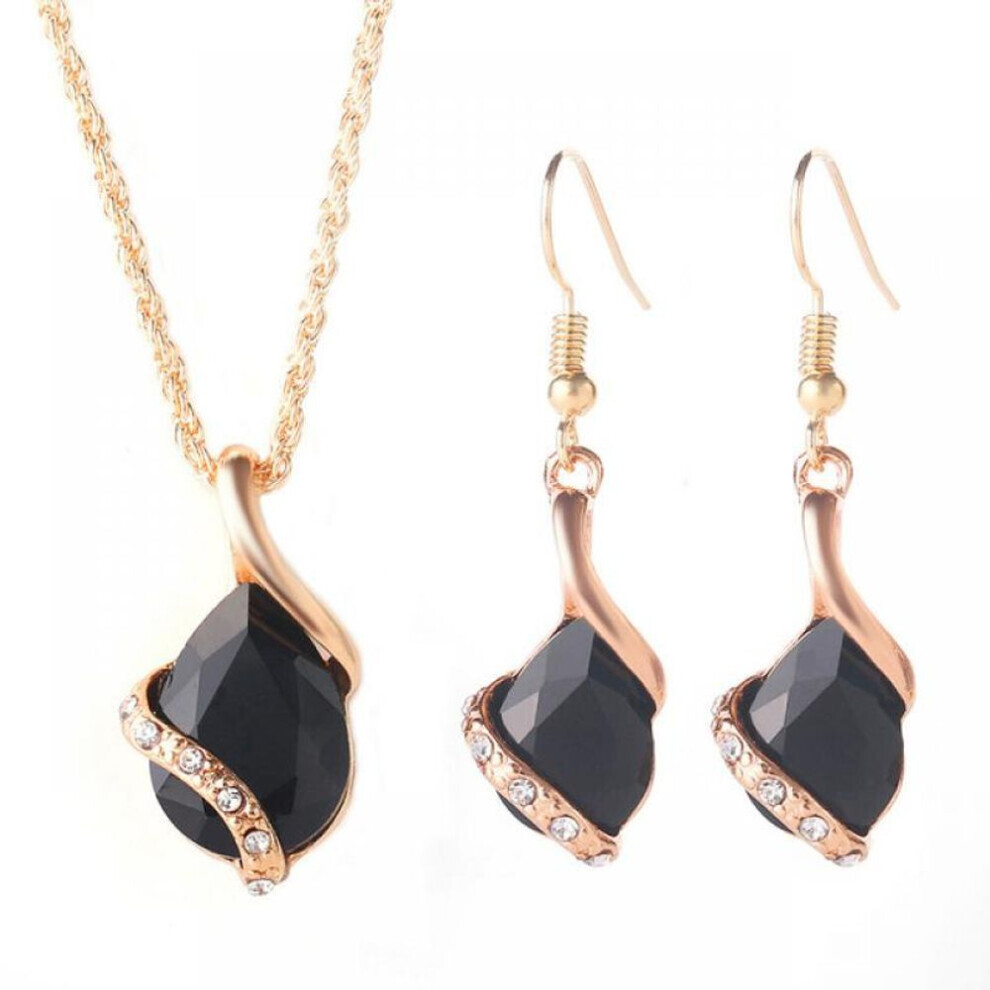 Maxpower (Black) Chic Style Ladies Rhinestone Choker Chain Necklace Drop Earrings Jewelry Set Black