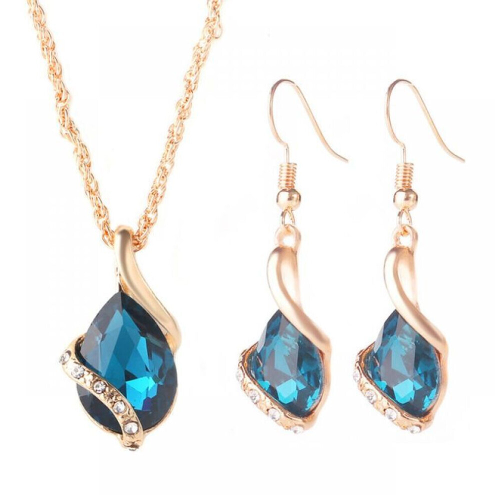 (sapphire blue) Chic Style Ladies Rhinestone Choker Chain Necklace Drop Earrings Jewelry Set