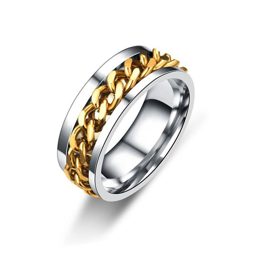 (gold, 8) Rotate Rotating Anxiety Fidget Rings For Men Titanium Stainless Steel Chain Spinner Finger Ring Punk Rock Party Jewelry Gift