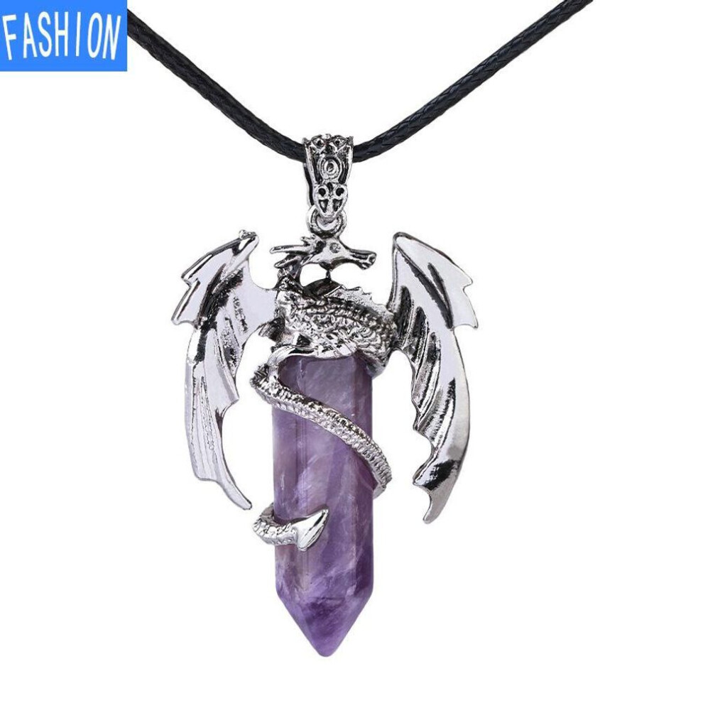 Maxpower (Amethyst) Dragon Pendant Necklace For Men Women Cool Healing Crystal Amethyst Necklace Natural Rose Quartz Necklace Western Dragon Jewelry Purple