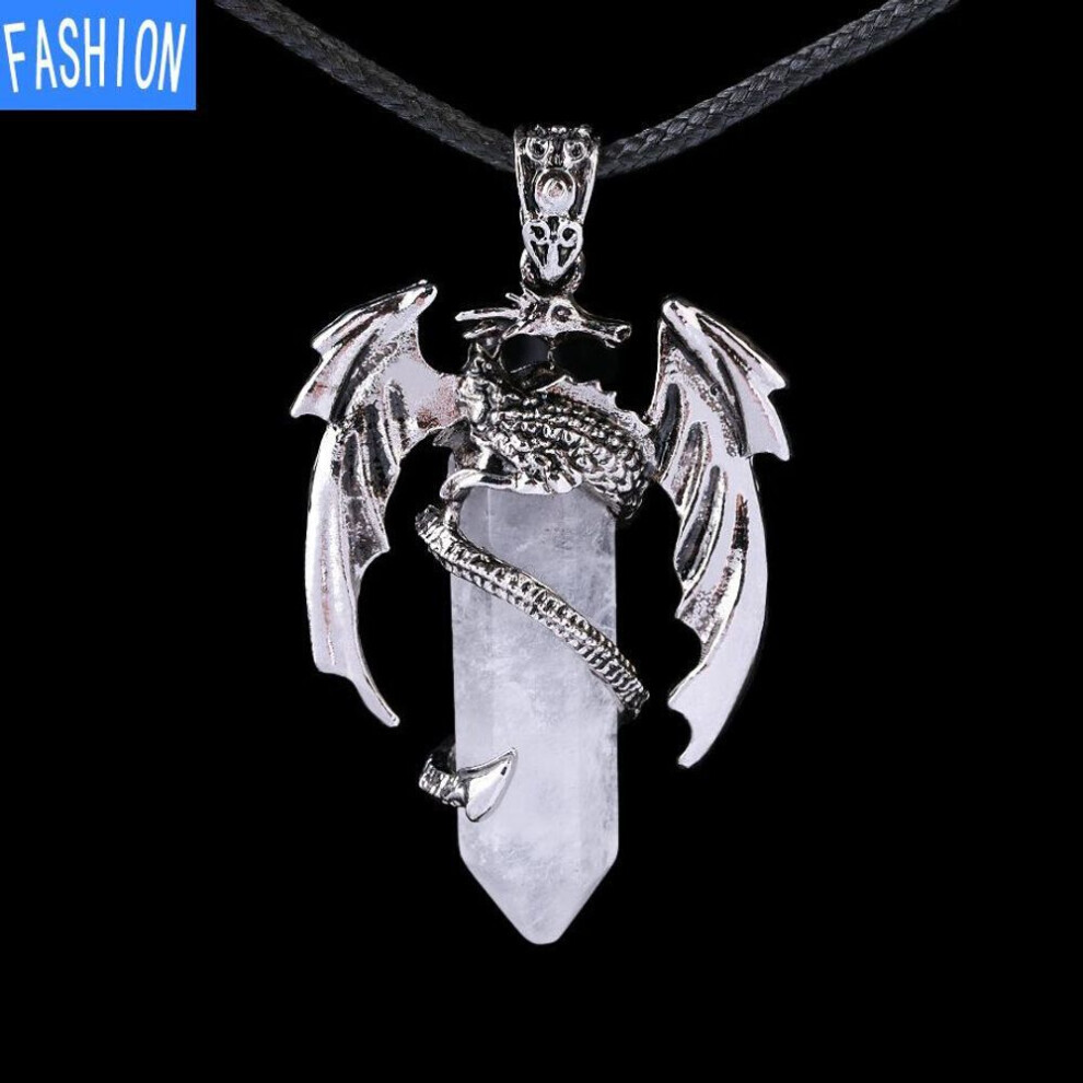 Maxpower (Clear Crystal) Dragon Pendant Necklace For Men Women Cool Healing Crystal Amethyst Necklace Natural Rose Quartz Necklace Western Dragon Jewelry Purple,Clear