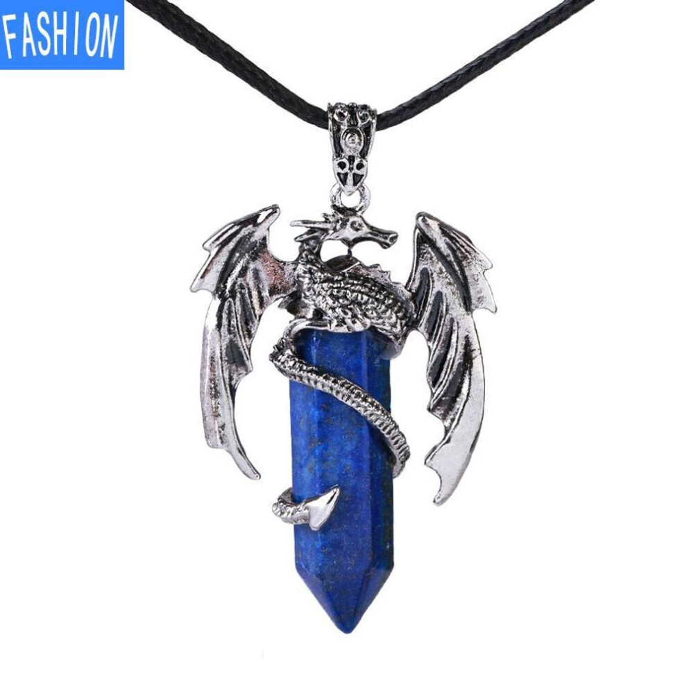 Maxpower (Lapis Lazuli) Dragon Pendant Necklace For Men Women Cool Healing Crystal Amethyst Necklace Natural Rose Quartz Necklace Western Dragon Jewelry Purple,Not,Specified