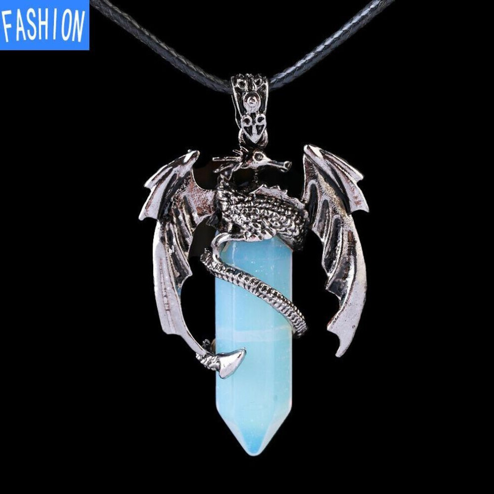 Maxpower (Opal) Dragon Pendant Necklace For Men Women Cool Healing Crystal Amethyst Necklace Natural Rose Quartz Necklace Western Dragon Jewelry Purple