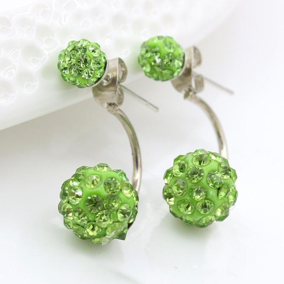 Maxpower (Light Green, 9744) Korean Exquisite Shambhala Crystal Ball Earrings - Silver-Plated Diamond Fashion Earrings.