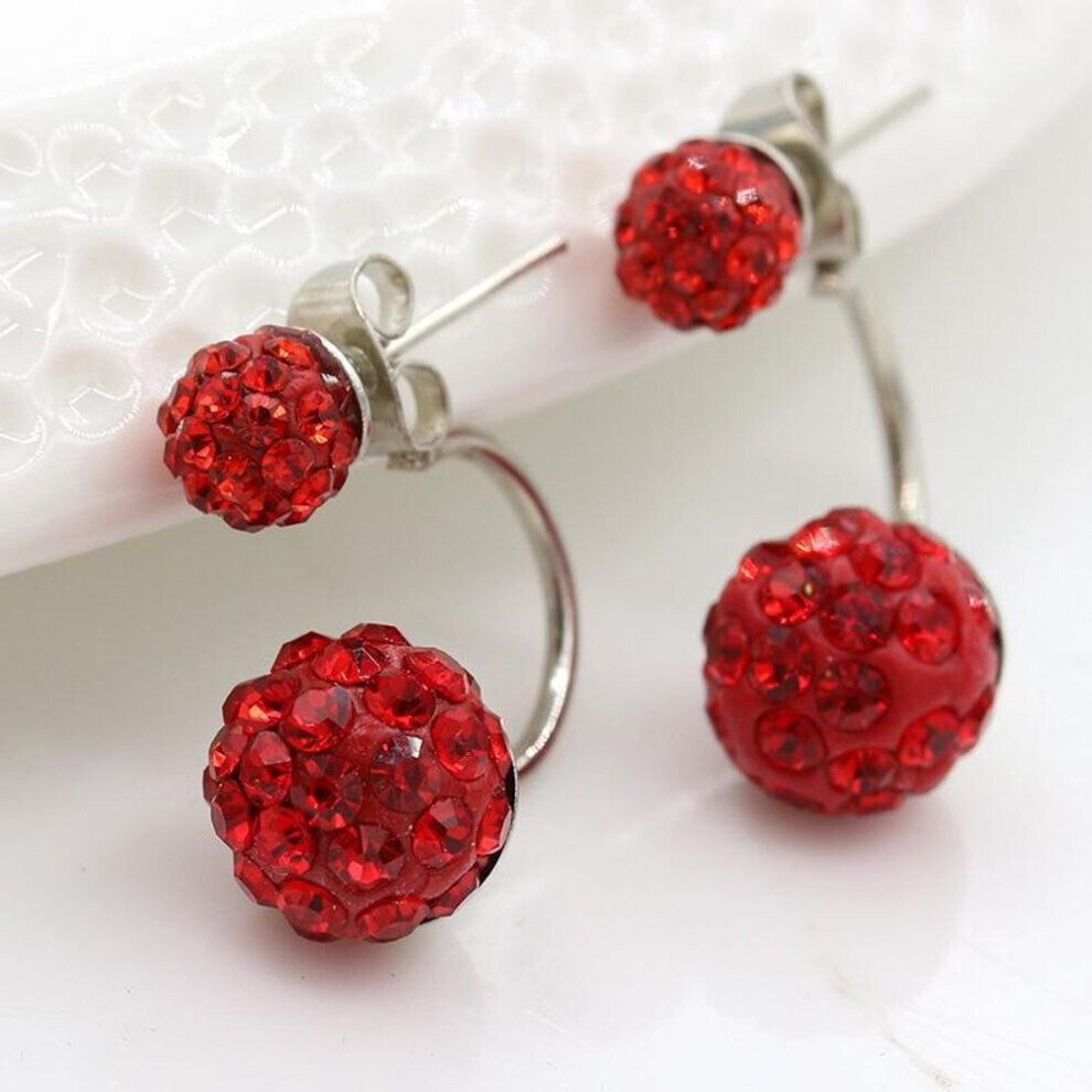 Maxpower (Red, 9740) Korean Exquisite Shambhala Crystal Ball Earrings - Silver-Plated Diamond Fashion Earrings.