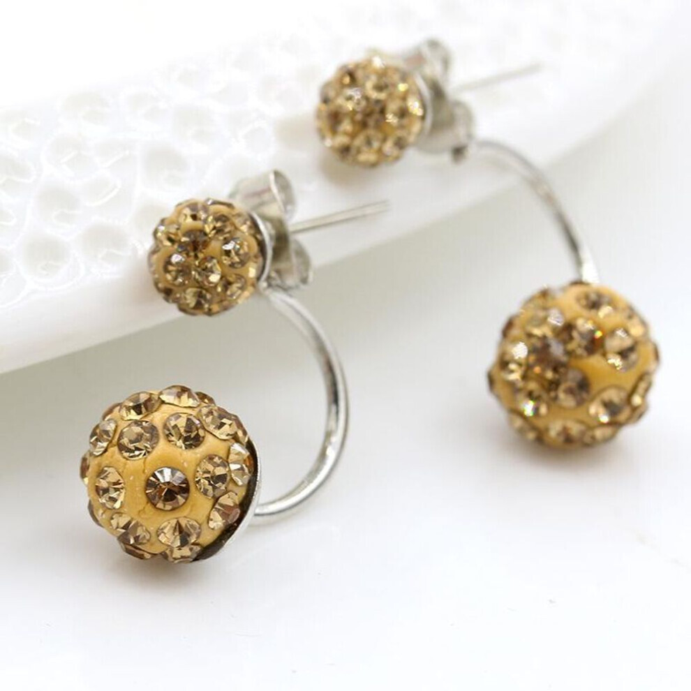Maxpower (Champagne, 9742) Korean Exquisite Shambhala Crystal Ball Earrings - Silver-Plated Diamond Fashion Earrings.