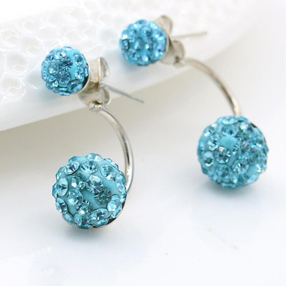 Maxpower (Sky Blue, 9745) Korean Exquisite Shambhala Crystal Ball Earrings - Silver-Plated Diamond Fashion Earrings.