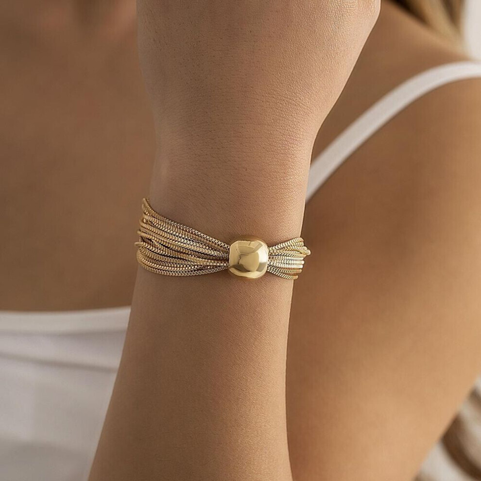 Maxpower (Gold) Exaggerate Punk Multi-Layer Chain Folding Bracelet Temperament Small Geometric Ball Personality Bracelet Gold