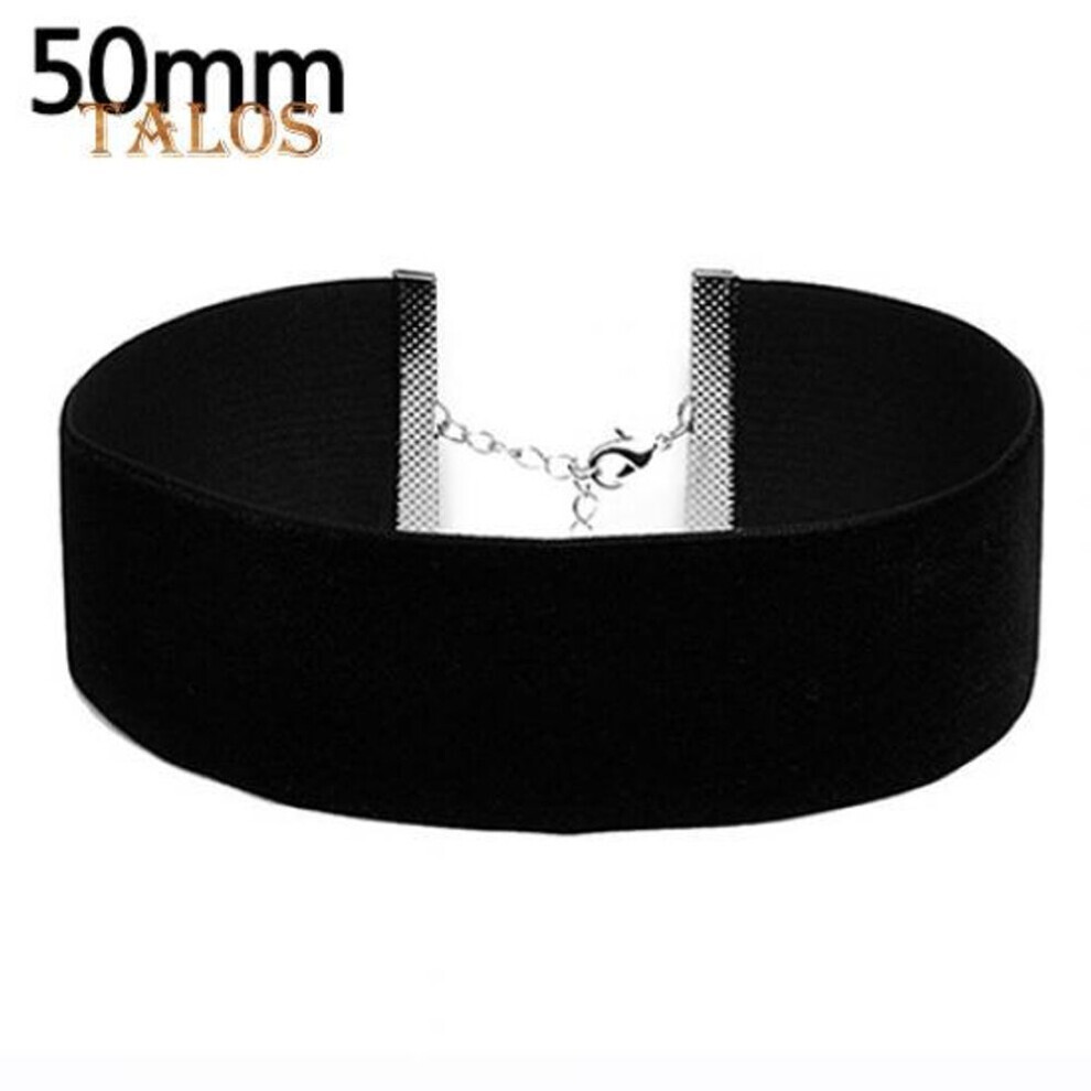 (Black Velvet 50mm) Women Lady Black Velvet Choker Gothic Necklace Simple Retro Jewelry Xmas Gift Suspension Trinket