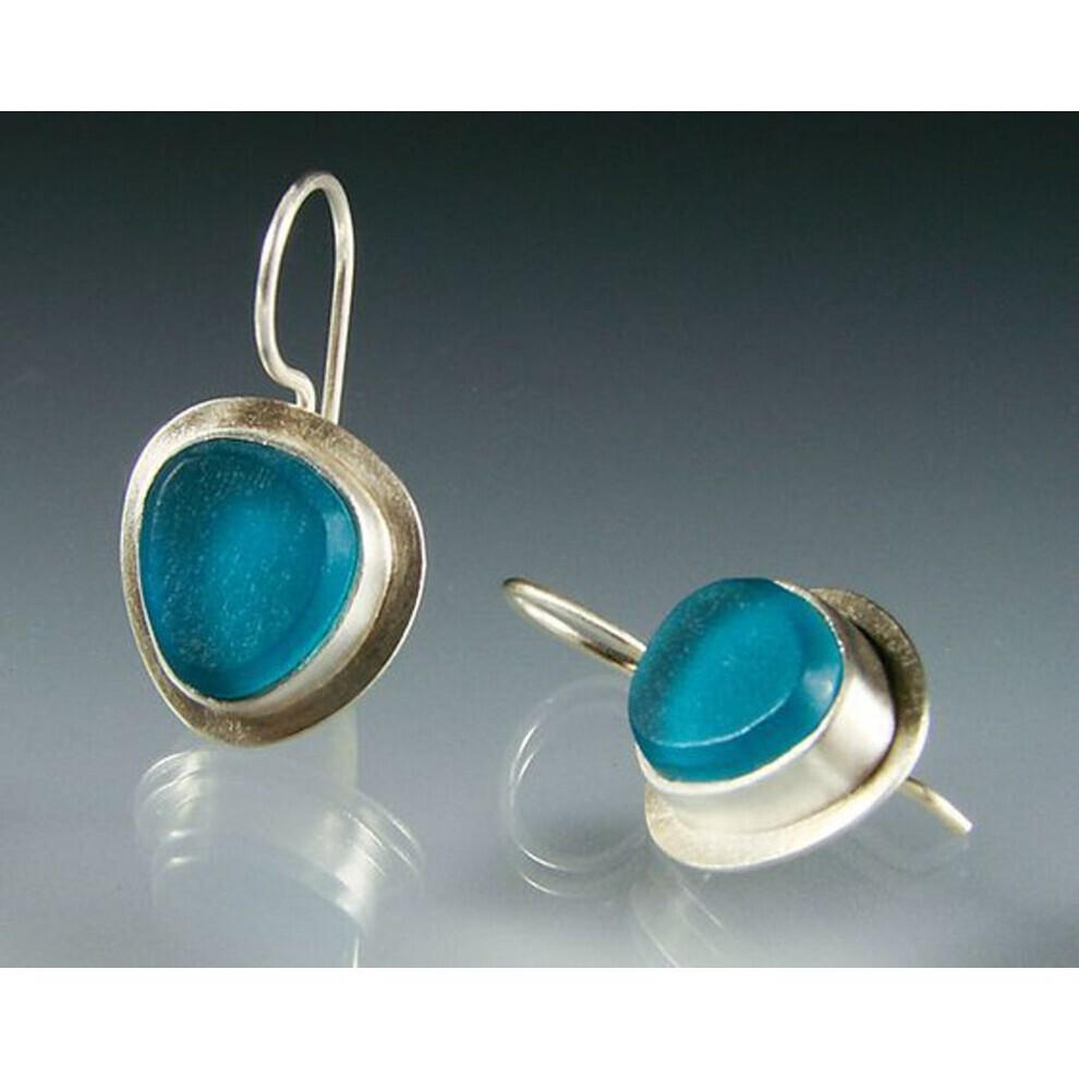 (as the picture, 1 pair) Exquisite Aquamarine Earring For Women Turquoise Glossy Drop Earrings Gemstones Hook Earring Wedding Engagement Jewelry