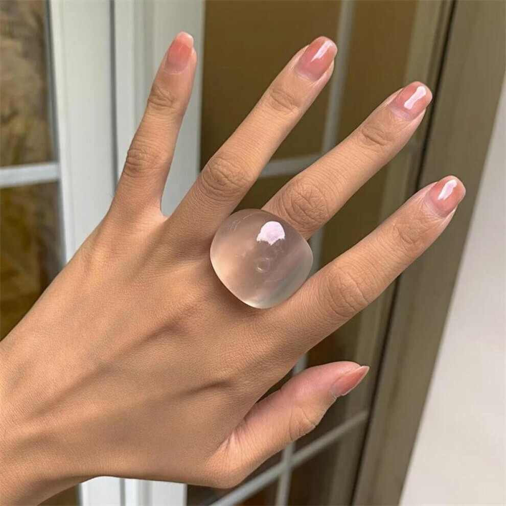 Maxpower (Clear) Fashion Candy Color Acrylic Ring Exaggerated Geometric Ring Hand Jewelry Women's Accessories Orange