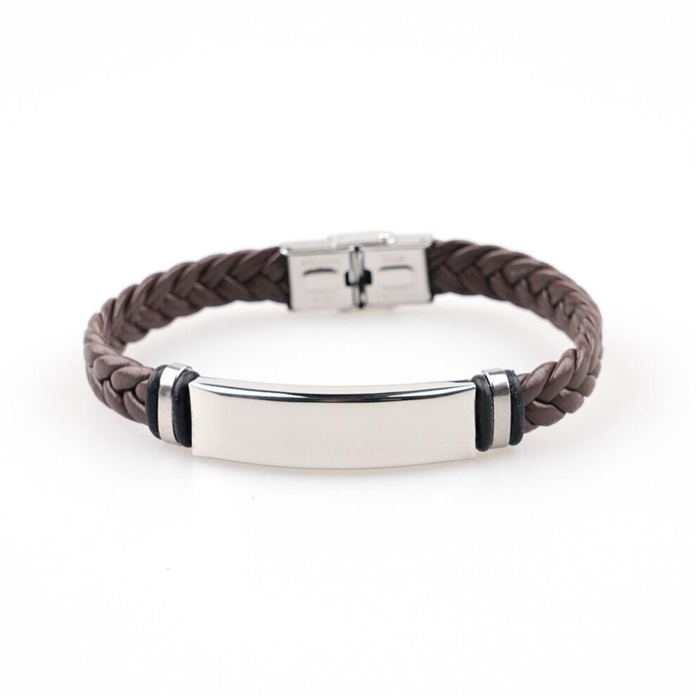 Maxpower (Brown) Stainless Steel & Braided Leather Men's Punk Bracelet Brown