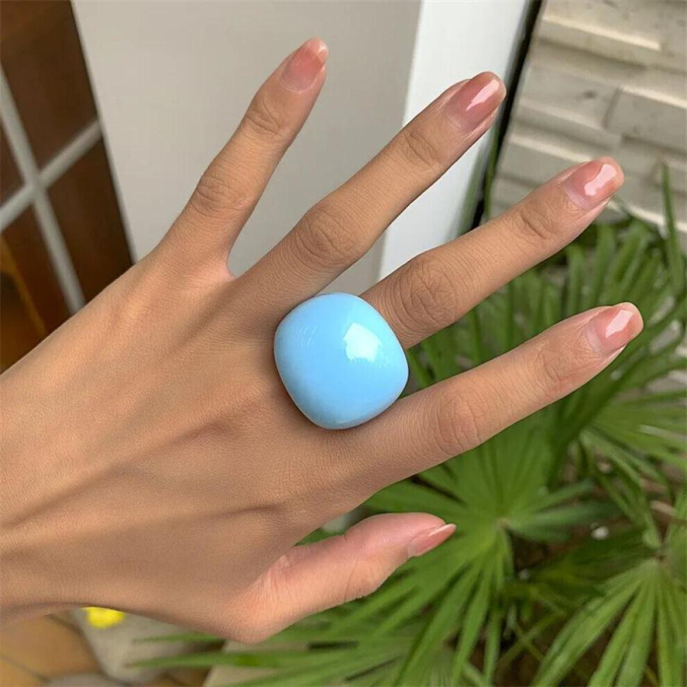 Maxpower (Blue) Fashion Candy Color Acrylic Ring Exaggerated Geometric Ring Hand Jewelry Women's Accessories Blue